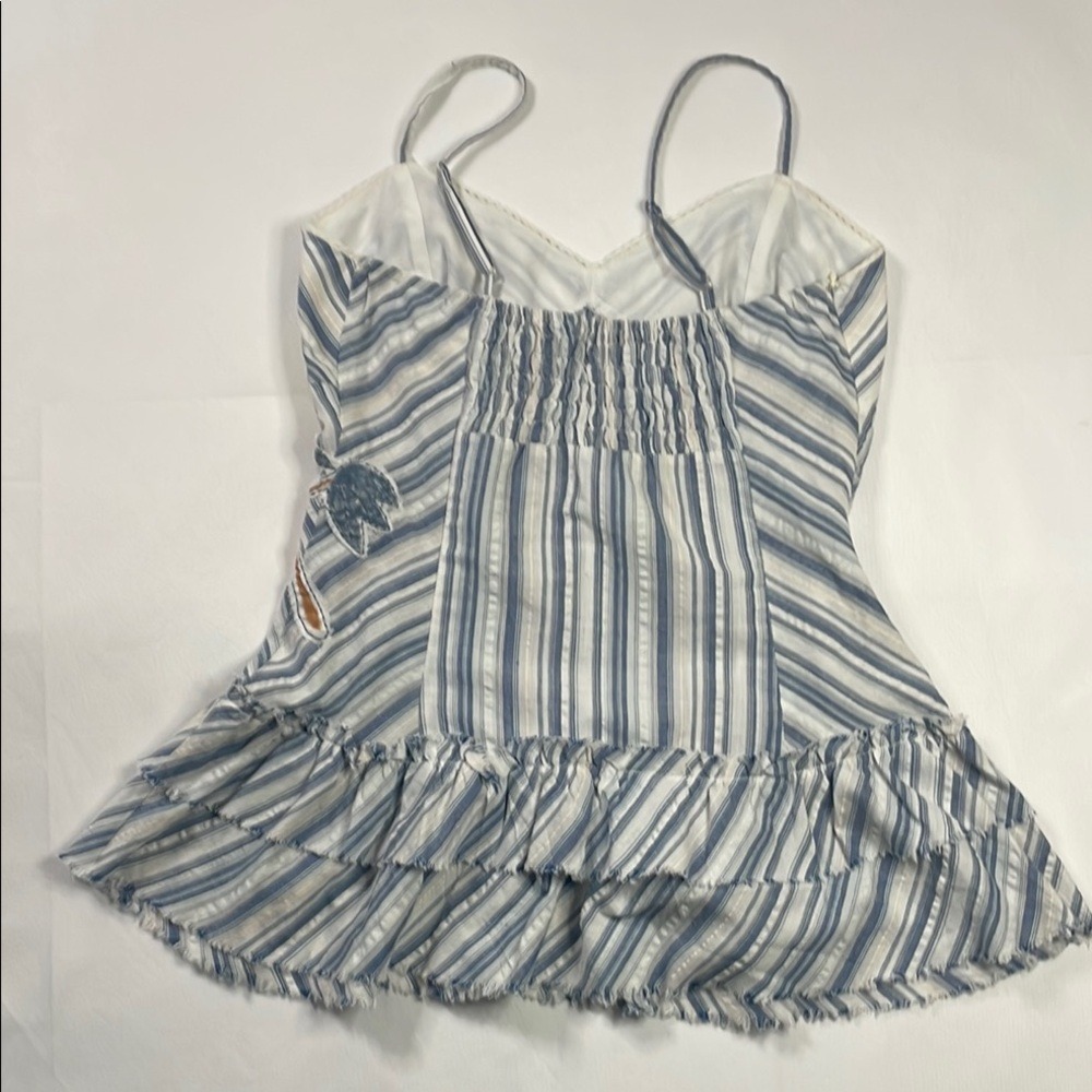 Mooni Striped Patchwork Tank Top Yellow Flower Applique Ruffle Hem Size M View 4